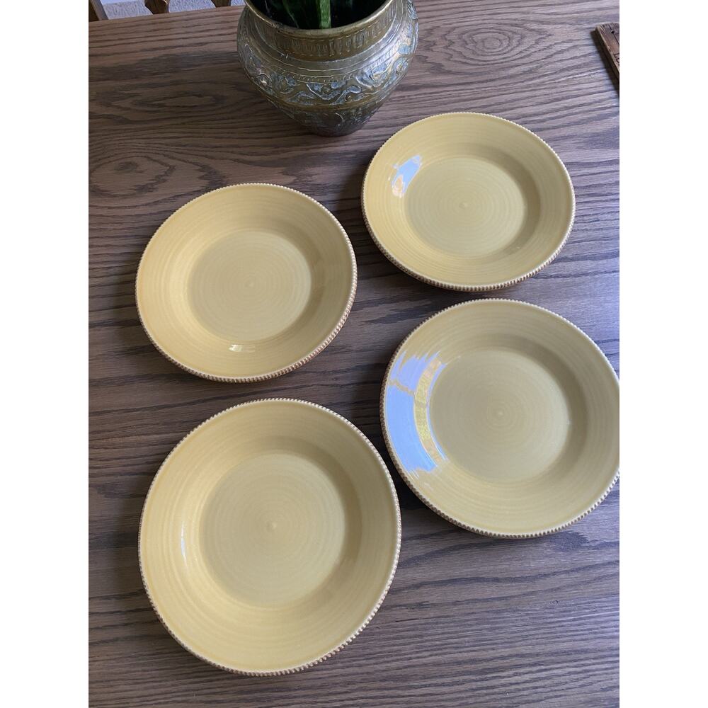 Pottery Barn Gabriella Gold Dinner Plates Set Amber Beaded Rim Set Of 4